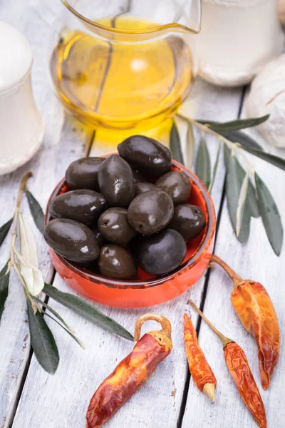 Azeitonas Conserva Prontas Para Comer Alimentos Saudáveis Utilizados Cozinhas Mediterrânicas — Fotografia de Stock