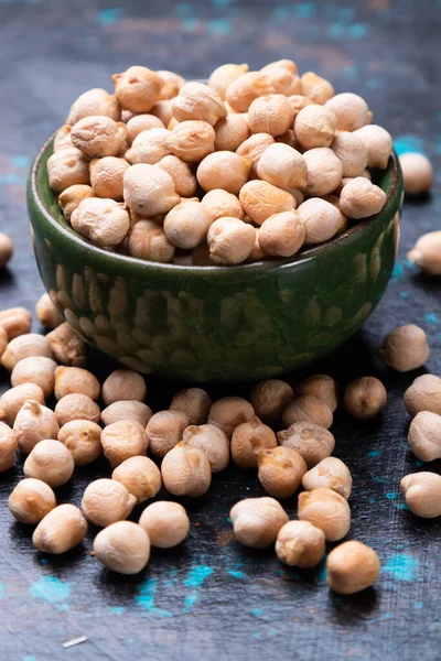 Dry Chickpeas Garbanzo Beans Ceramic Bowl Healthy Food Ingredient — Stock Photo, Image