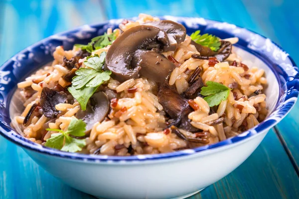 Risotto Gekookte Rijst Met Champignons Groenten — Stockfoto