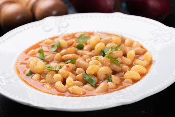 Prato Macarrão Estilo Italiano Fagioli Com Macarrão Feijão — Fotografia de Stock