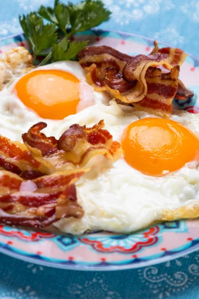 Sunny Side Fried Eggs Bacon Plate Royalty Free Stock Images