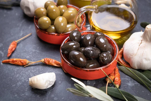 Marynowane Oliwki Gotowe Spożycia Zdrowa Żywność Stosowana Kuchni Śródziemnomorskiej — Zdjęcie stockowe