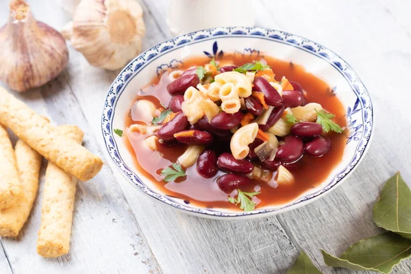 Plato Pasta Fagioli Estilo Italiano Con Macarrones Frijoles — Foto de Stock