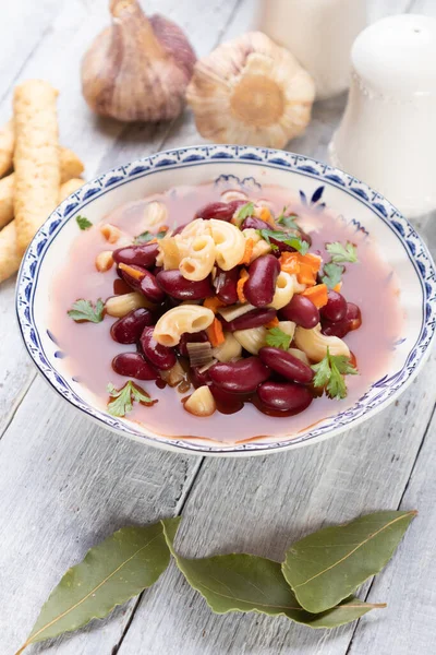 Italiensk Stil Pasta Fagioli Skålen Med Makaroner Och Bönor Njure — Stockfoto