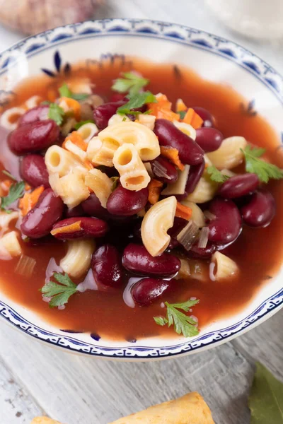 Prato Macarrão Estilo Italiano Fagioli Com Macarrão Feijão — Fotografia de Stock