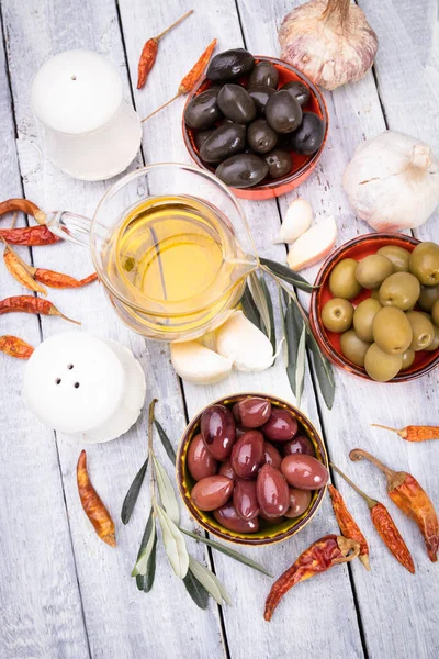 Azeitonas Conserva Prontas Para Comer Alimentos Saudáveis Utilizados Cozinhas Mediterrânicas — Fotografia de Stock