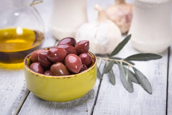 Olive Sottaceto Pronte Mangiare Cibo Sano Utilizzato Nelle Cucine Mediterranee — Foto Stock