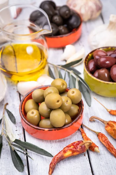 Marynowane Oliwki Gotowe Spożycia Zdrowa Żywność Stosowana Kuchni Śródziemnomorskiej — Zdjęcie stockowe