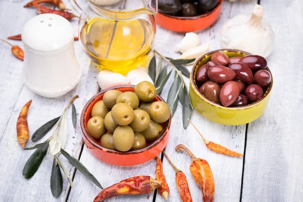 Pickled Olives Ready Eat Healthy Food Used Mediterranean Cuisines — Stock Photo, Image