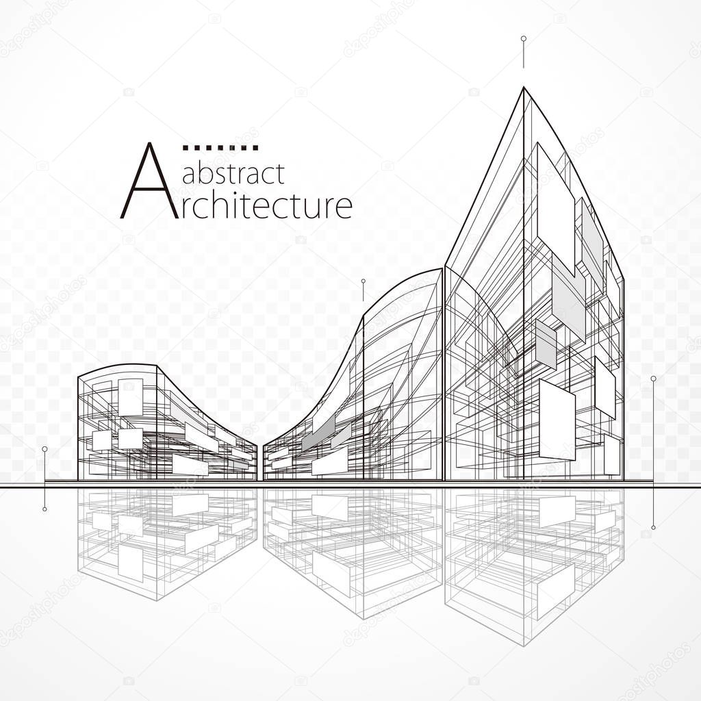 Architecture perspective abstract modern urban building drawing background.