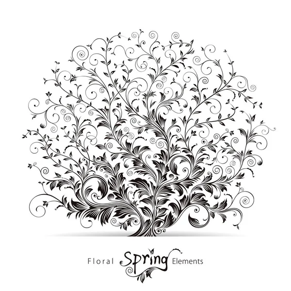 Árbol Primavera Elementos Florales Diseño Fondo — Vector de stock