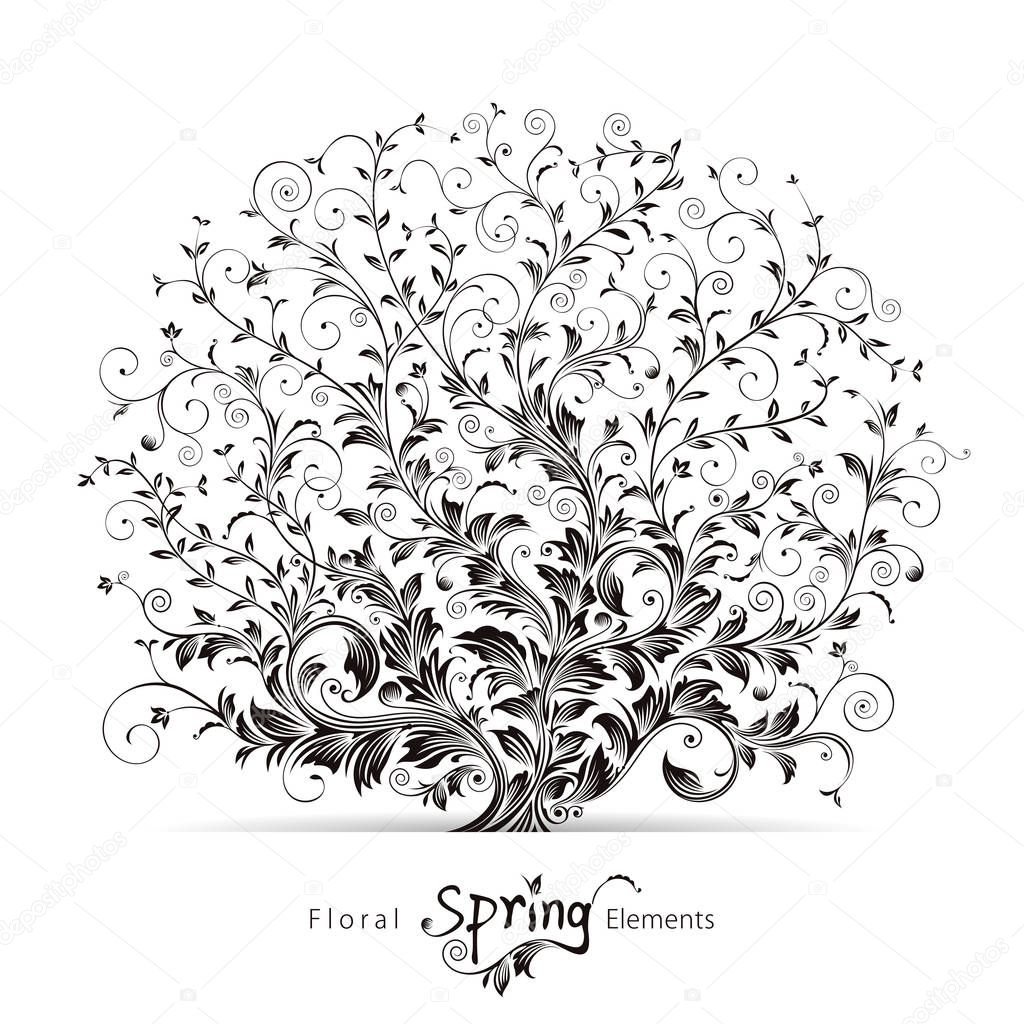 Spring tree floral elements design background.