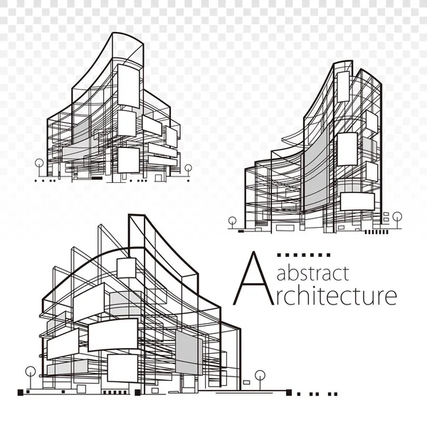 Σύνολο Απεικόνιση Αφηρημένο Σύγχρονο Κτήριο Αρχιτεκτονικής Σχεδίασης — Διανυσματικό Αρχείο