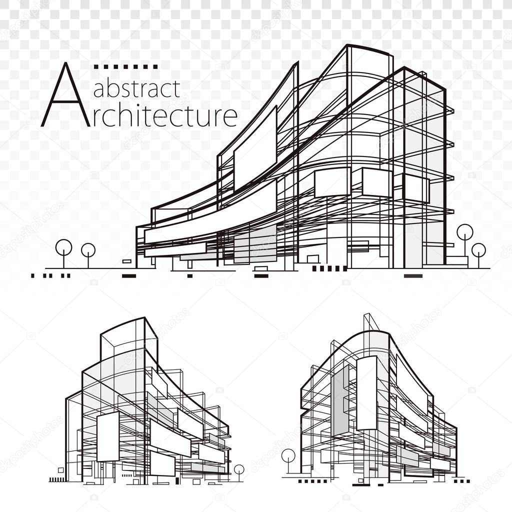 3D illustration architecture abstract modern building design set.