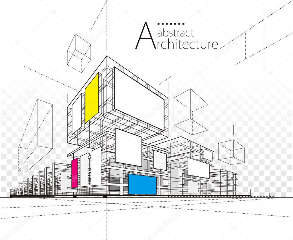 Architectural Abstract 3D illustration building Design.