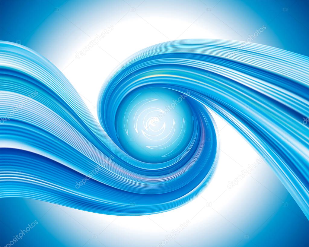 Blue abstract background with flowing wave water spiral.