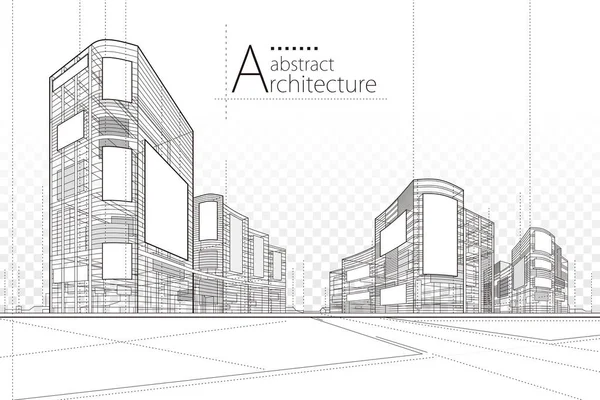 Architektur Hochbau Perspektiventwurf Abstrakte Moderne Städtebauliche Linienzeichnung — Stockvektor
