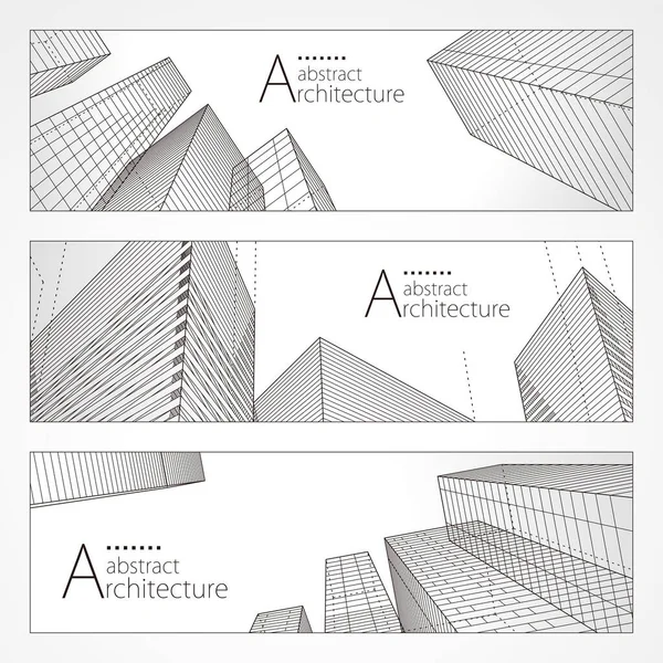 建築抽象的な近代的な建物 建築建築建築物の見通し線図面デザインバナーセット — ストックベクタ