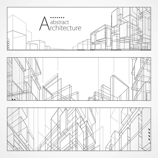 Edifício Moderno Abstrato Arquitetura Construção Perspectiva Linha Desenho Design Banner — Vetor de Stock