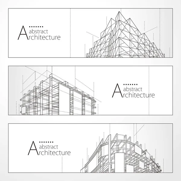 Architektura Abstraktní Moderní Budova Architektura Budova Stavební Perspektiva Linie Výkres — Stockový vektor