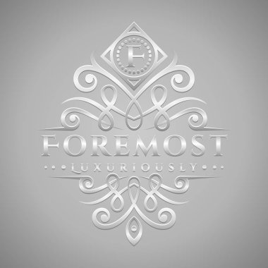 F harfi Logo - Klasik ve lüks gümüş kabartma stil logosu