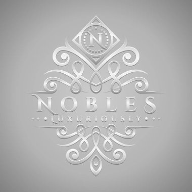 N harfi Logo - Klasik ve lüks gümüş kabartma stil logosu