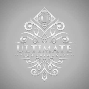 U harfi Logo - Klasik ve lüks gümüş kabartma stil logosu