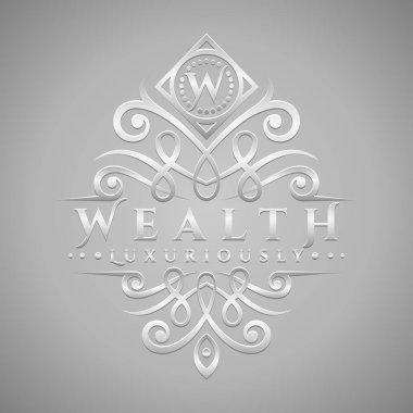 Harf W Logo - Klasik ve lüks gümüş kabartma stil logosu