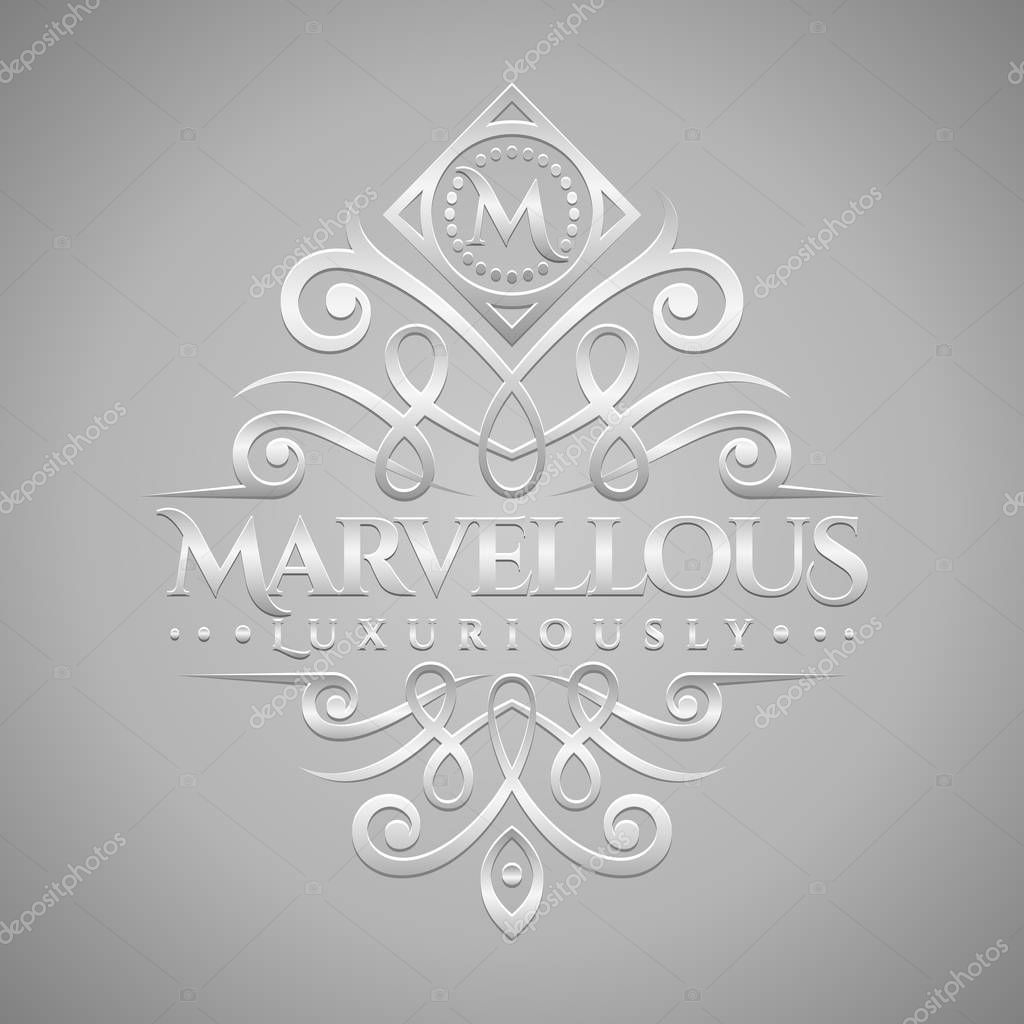 Letter M Logo - Classic & Luxurious Silver Embossed Style Logo