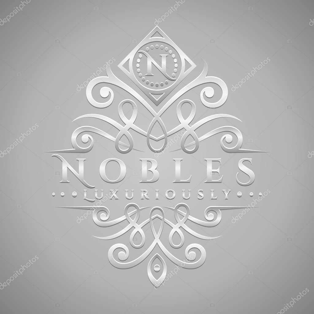 Letter N Logo - Classic & Luxurious Silver Embossed Style Logo