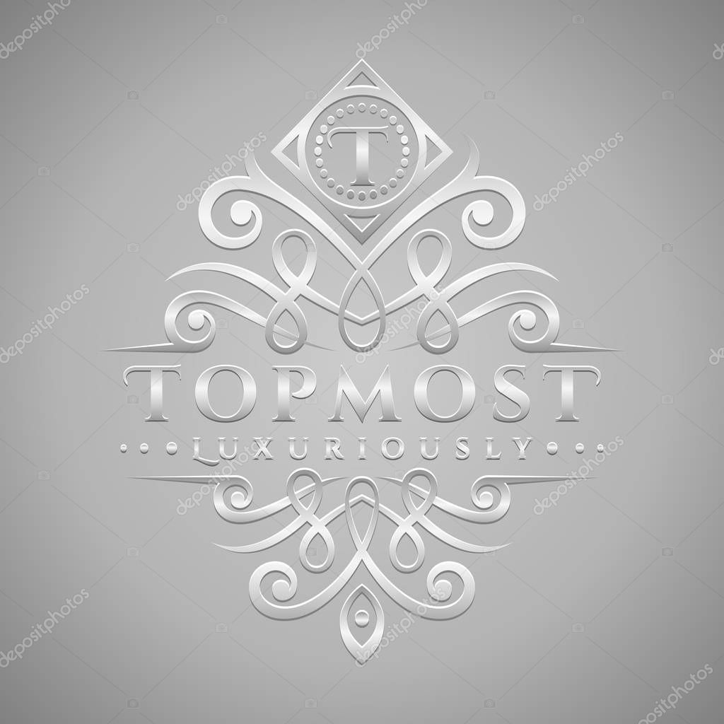 Letter T Logo - Classic & Luxurious Silver Embossed Style Logo