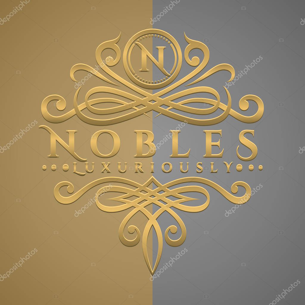Classic Luxurious Letter N Logo with Embossed Gold Style Logo