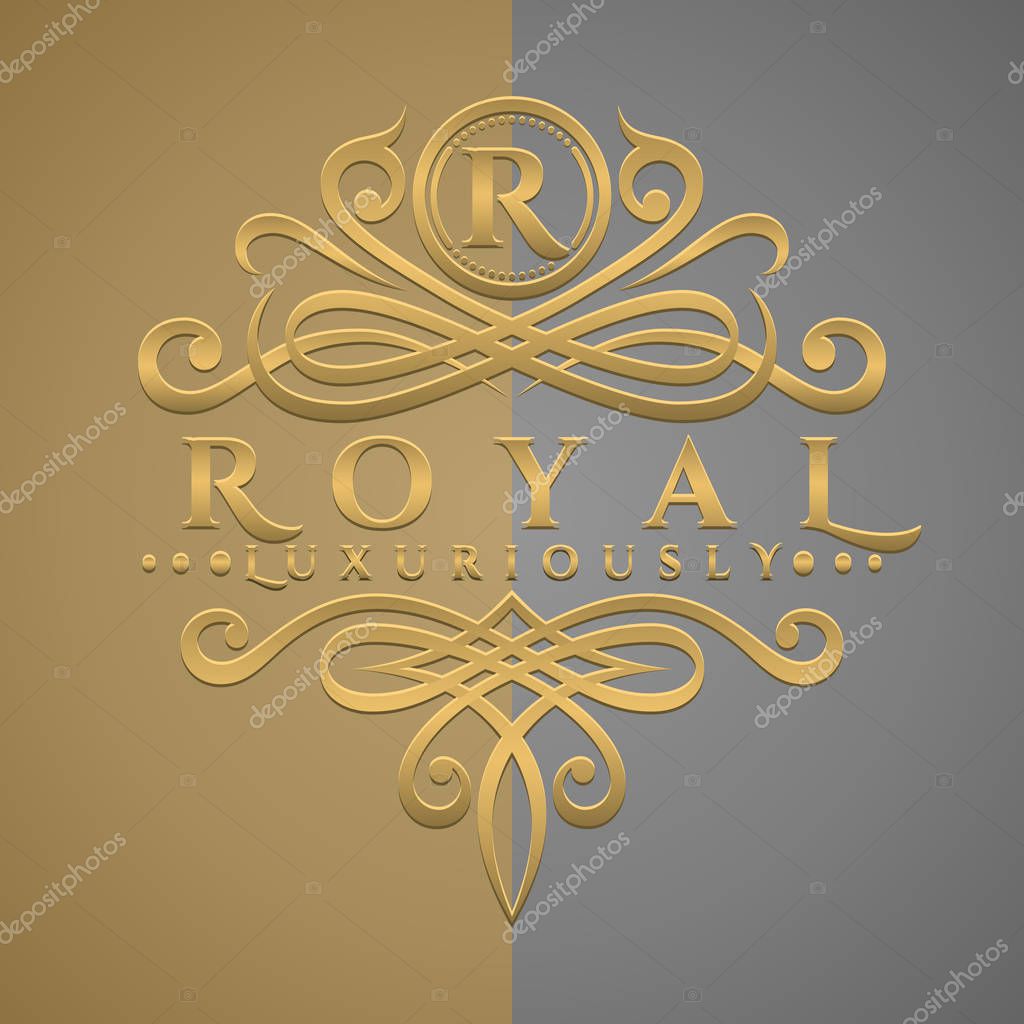 Classic Luxurious Letter R Logo with Embossed Gold Style Logo