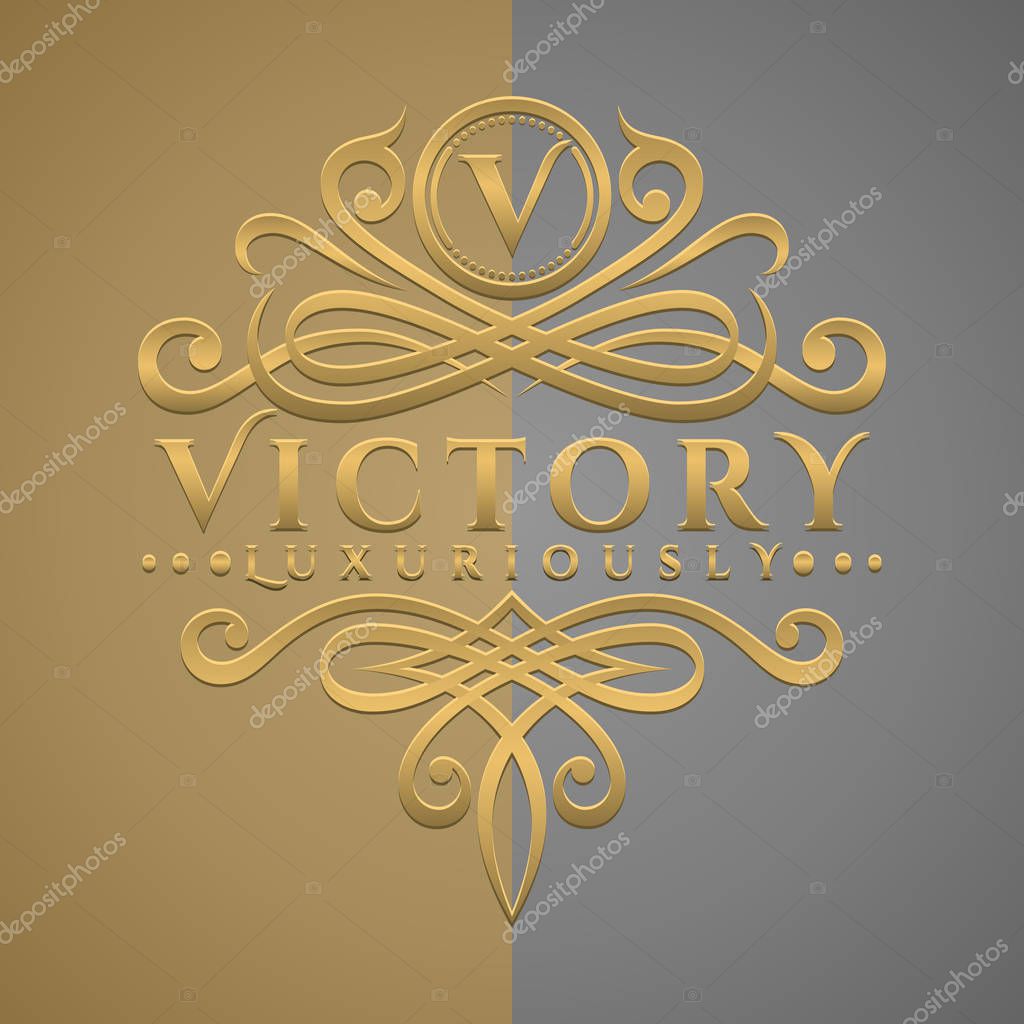 Classic Luxurious Letter V Logo with Embossed Gold Style Logo