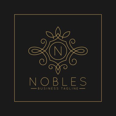 Luxurious Letter N Logo with classic line art ornament style  clipart