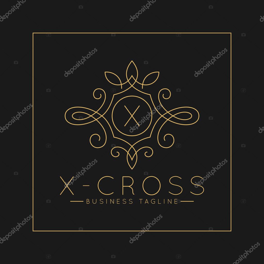 Luxurious Letter X Logo with classic line art ornament style