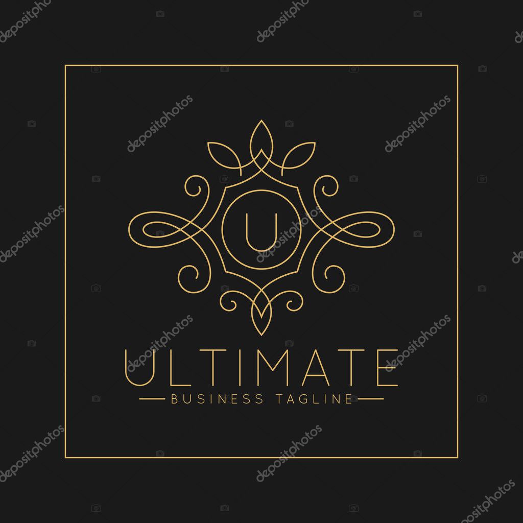 Luxurious Letter U Logo with classic line art ornament style