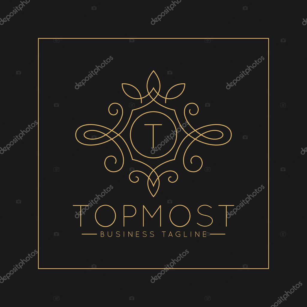 Luxurious Letter T Logo with classic line art ornament style