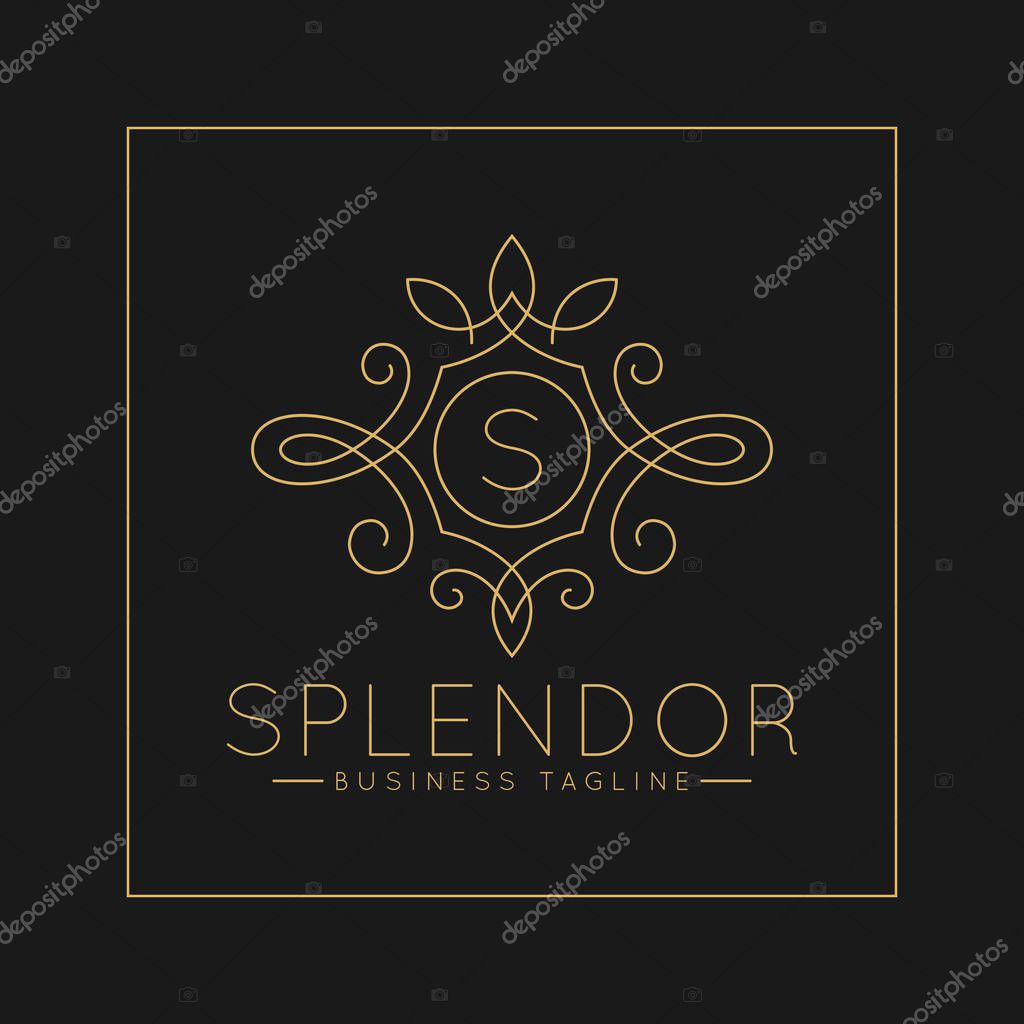 Luxurious Letter S Logo with classic line art ornament style