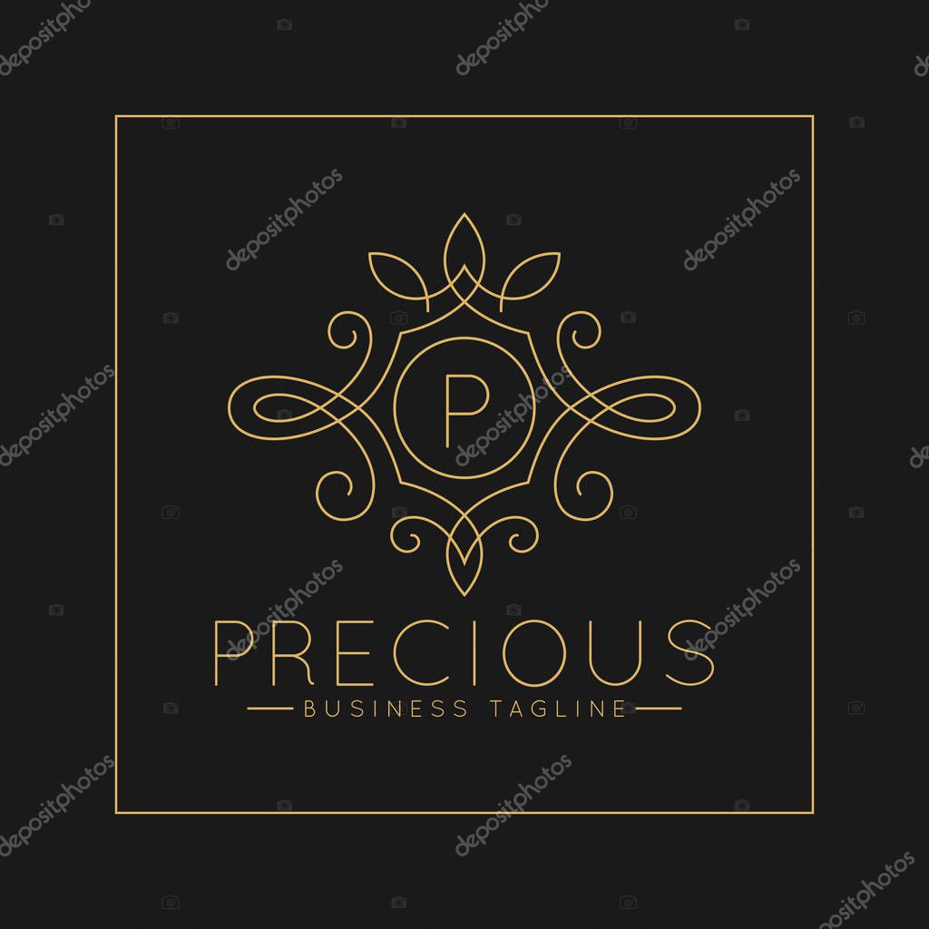 Luxurious Letter P Logo with classic line art ornament style