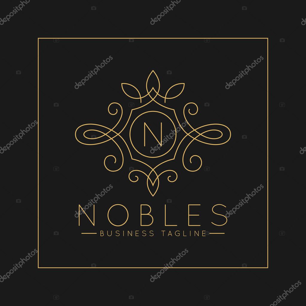 Luxurious Letter N Logo with classic line art ornament style