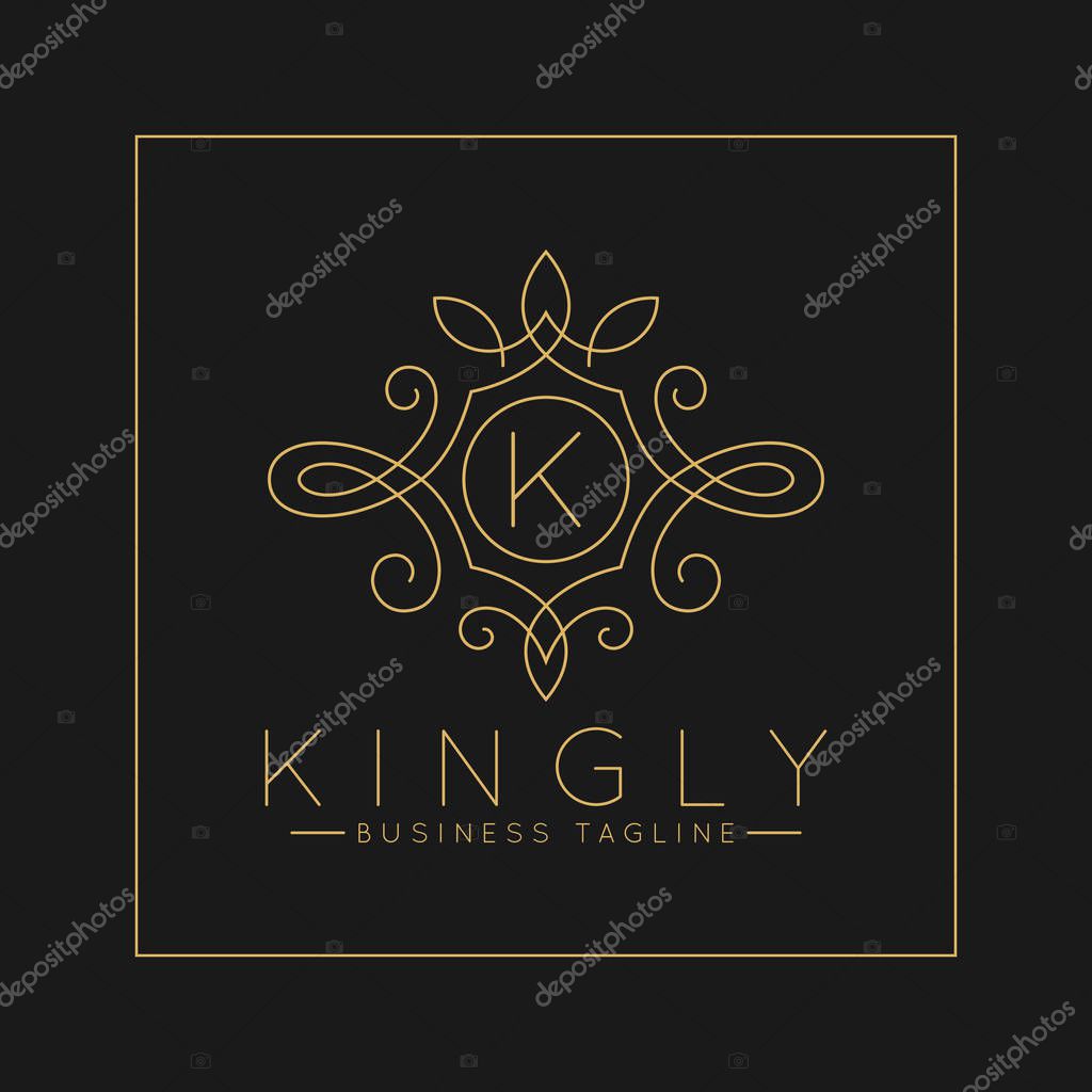 Luxurious Letter K Logo with classic line art ornament style