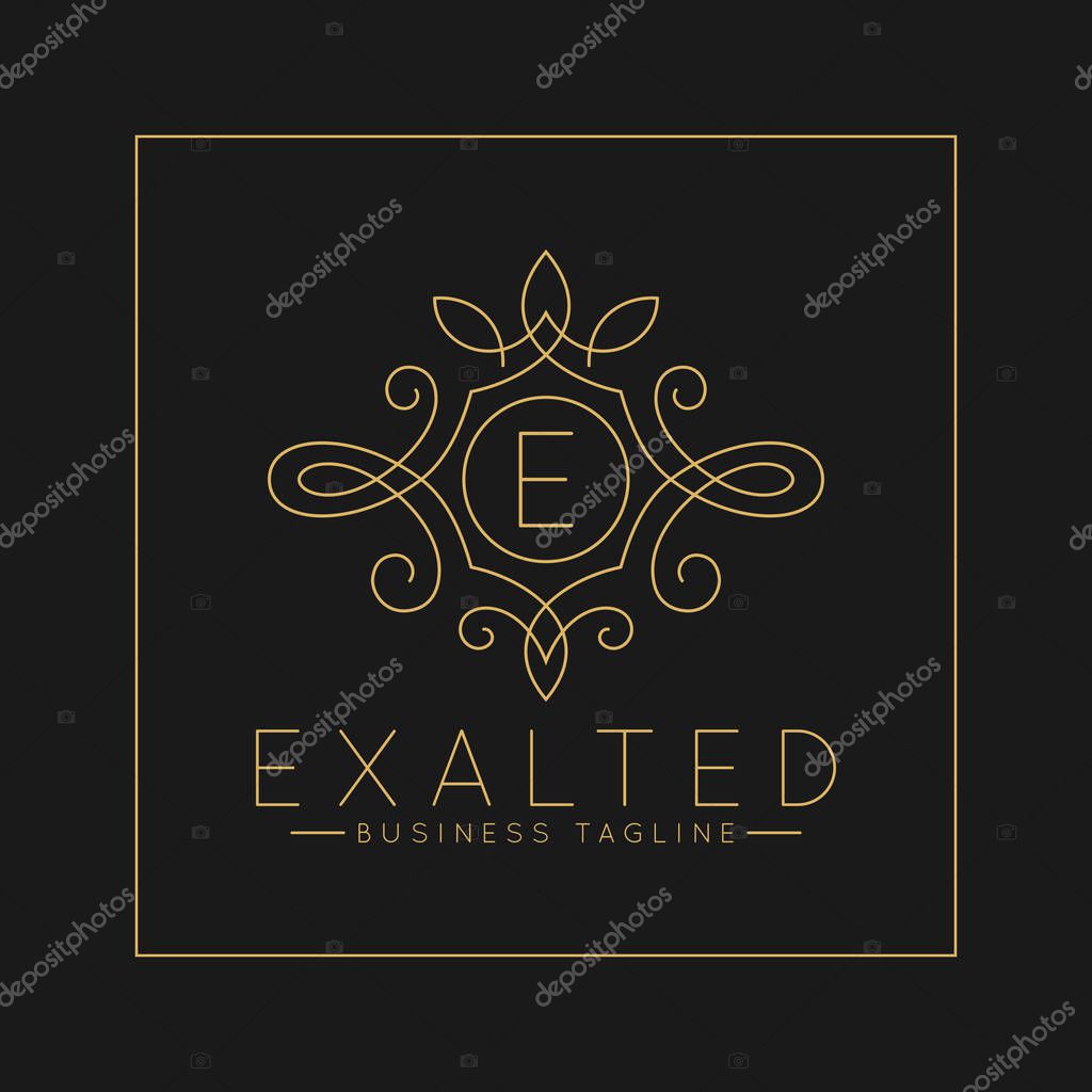 Luxurious Letter E Logo with classic line art ornament style