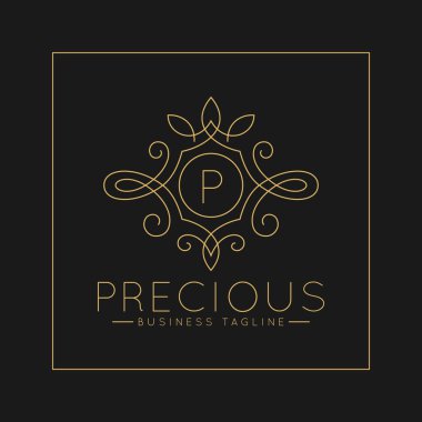 Klasik çizgi sanat süs tarzı vektör ile Lüks Letter P Logo