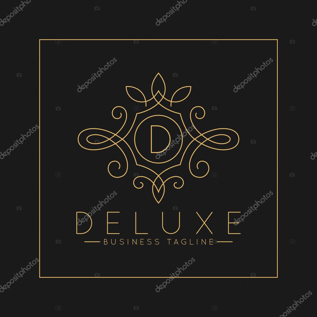 Luxurious Letter D Logo with classic line art ornament style vector