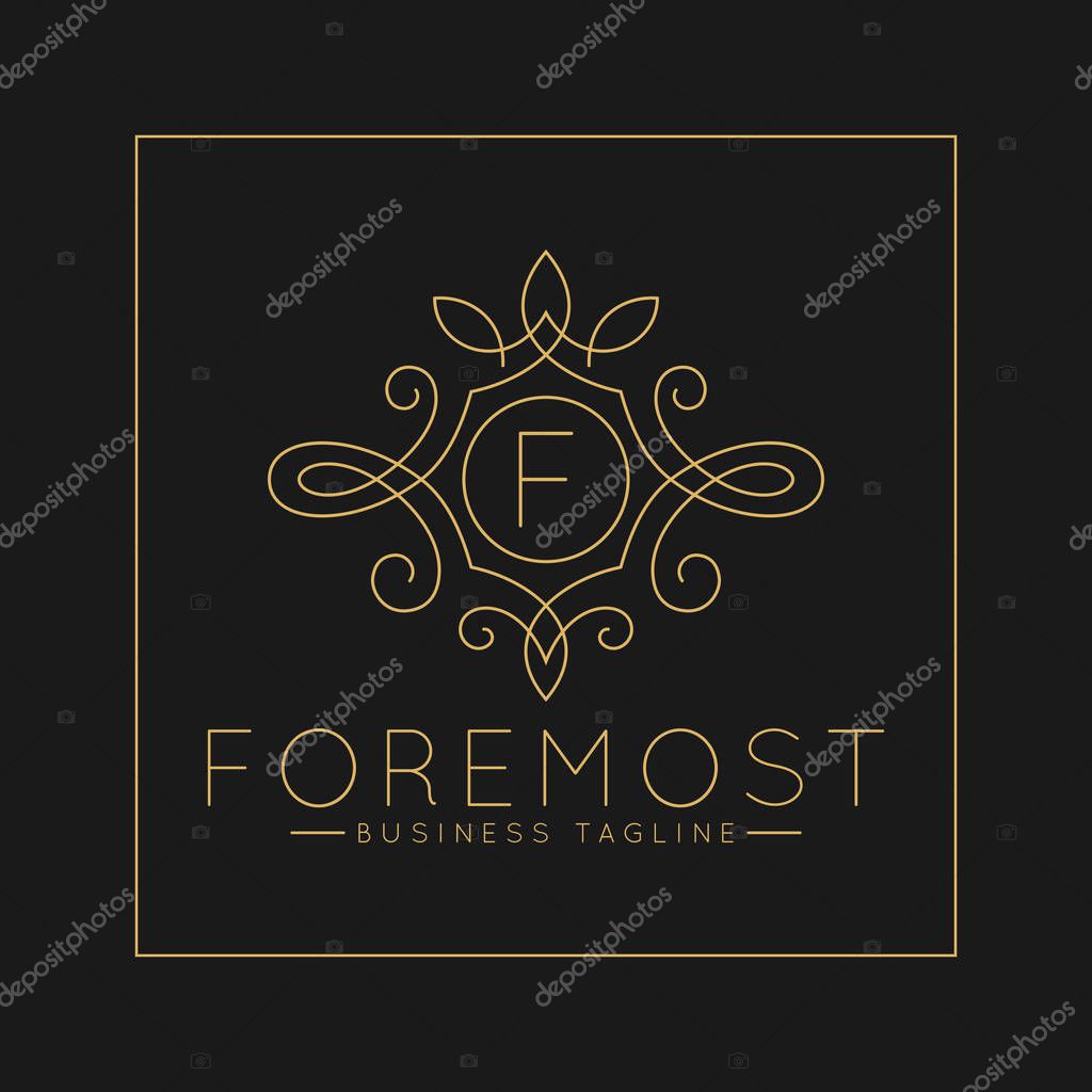 Luxurious Letter F Logo with classic line art ornament style vector