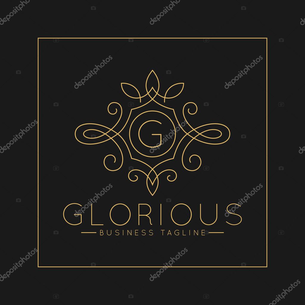Luxurious Letter G Logo with classic line art ornament style vector
