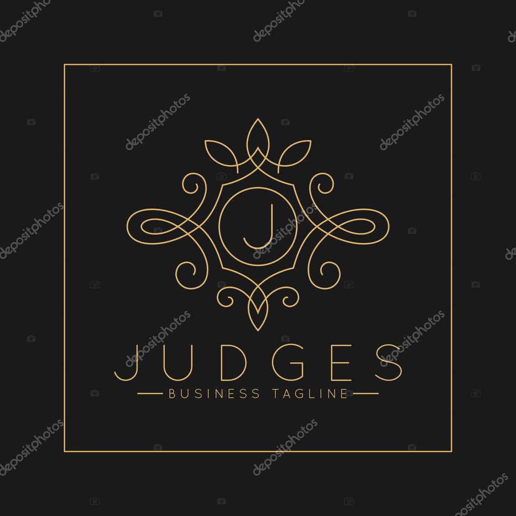 Luxurious Letter J Logo with classic line art ornament style vector