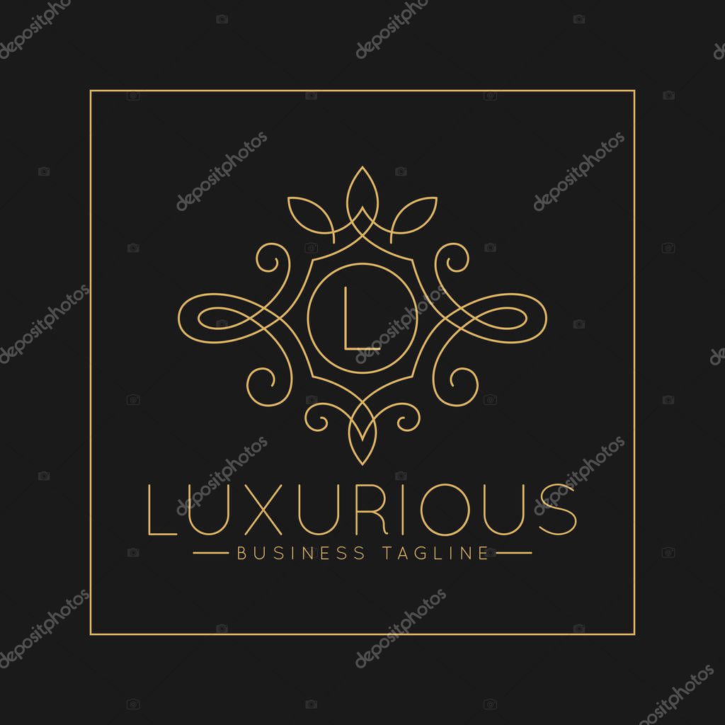 Luxurious Letter L Logo with classic line art ornament style vector