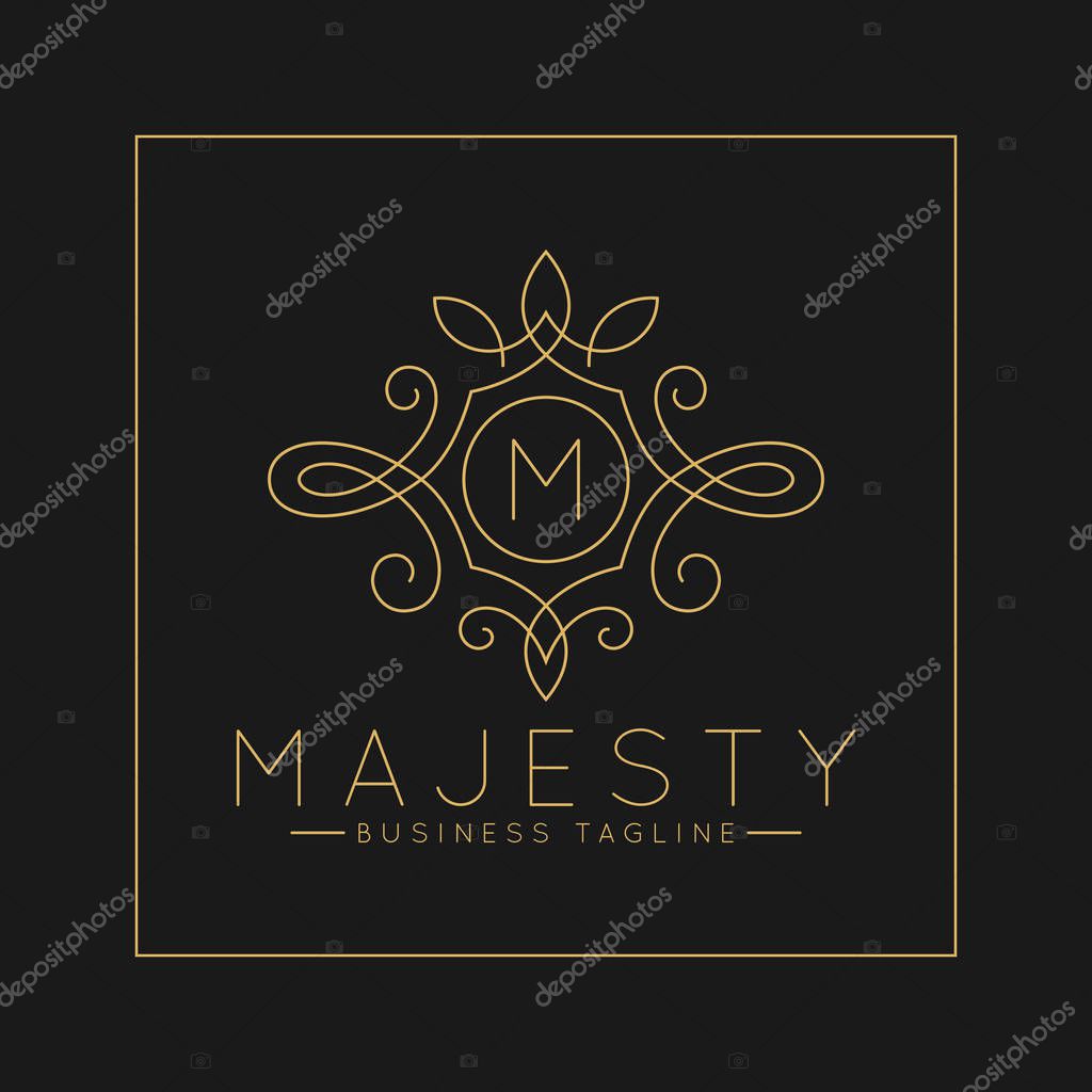 Luxurious Letter M Logo with classic line art ornament style vector
